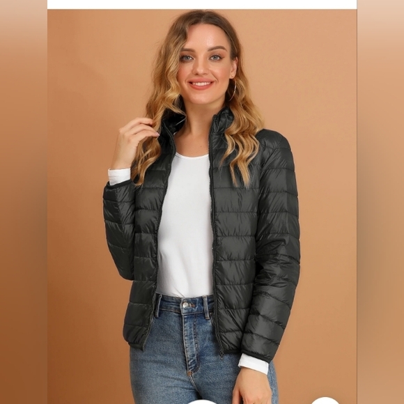 Allegra K Hooded Packable Long Sleeve Zip Up Down Winter Lightweight Jacket Wome - Picture 1 of 3